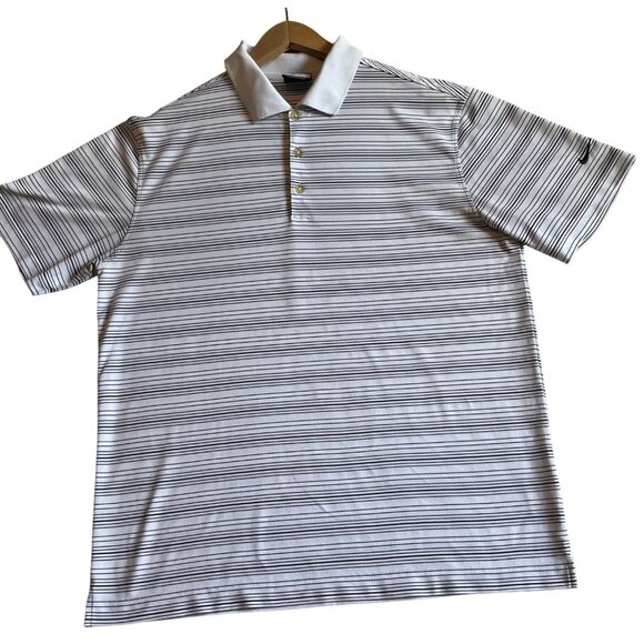 Nike Golf Mens Dri-Fit Polo Shirt Size L White & Black Striped - Picture 1 of 8